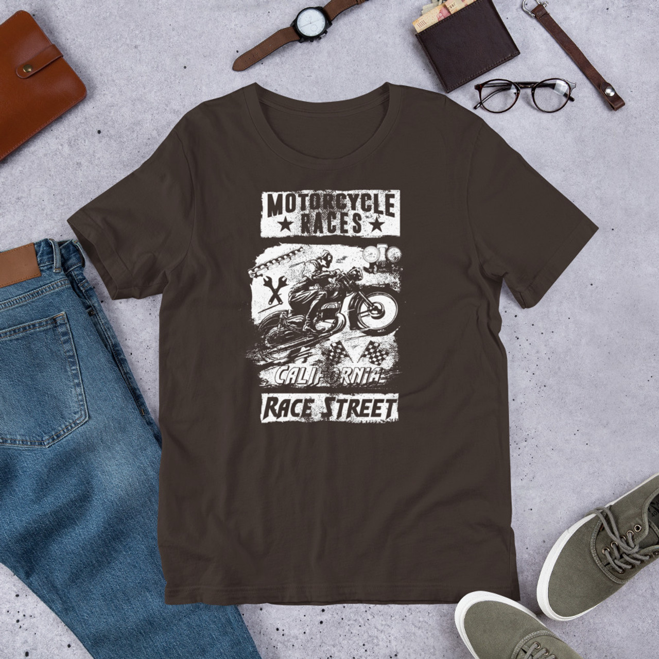 brown  t shirt motorcycle races