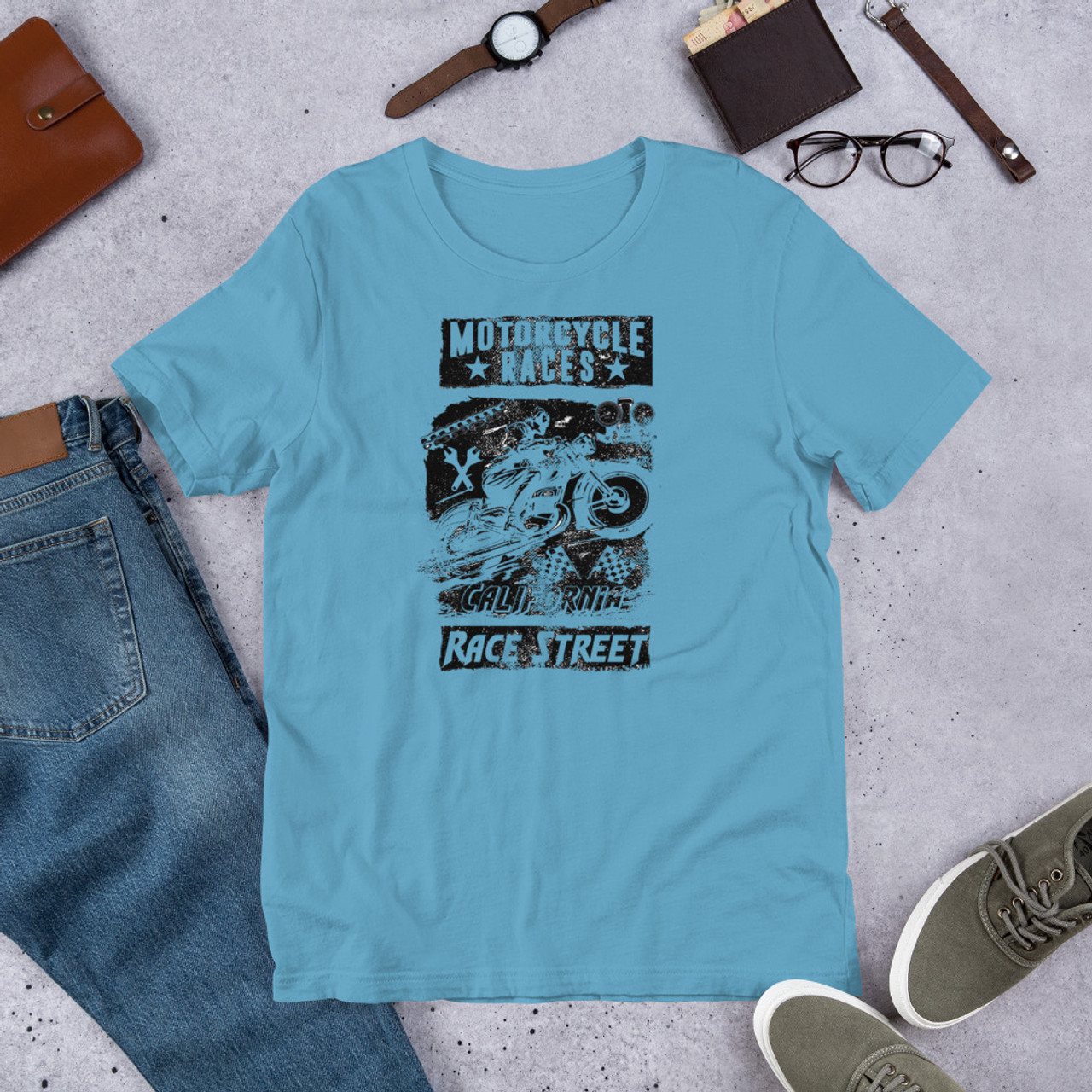 ocean blue  t shirt motorcycle races