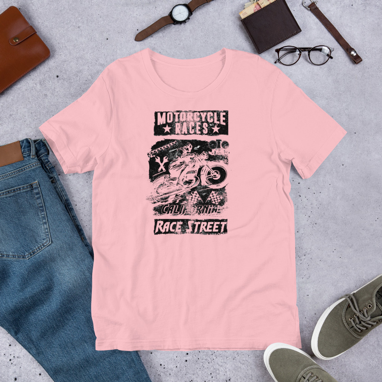 pink  t shirt motorcycle races