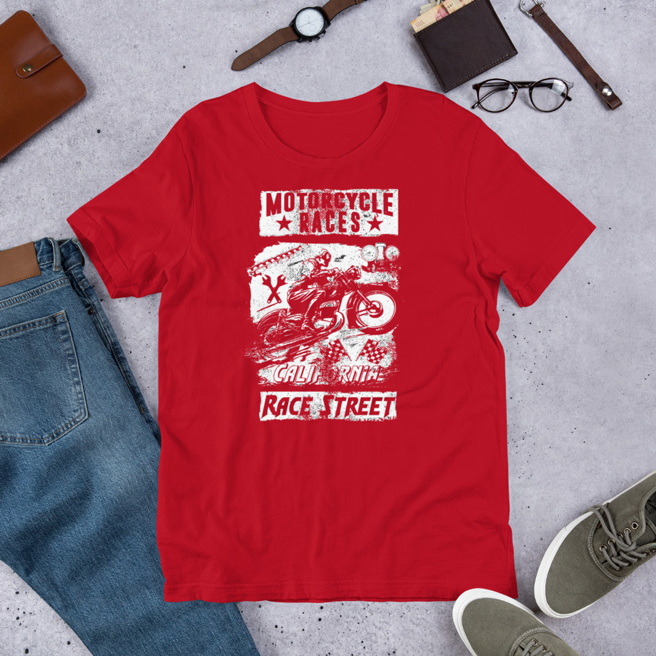 red  t shirt motorcycle races