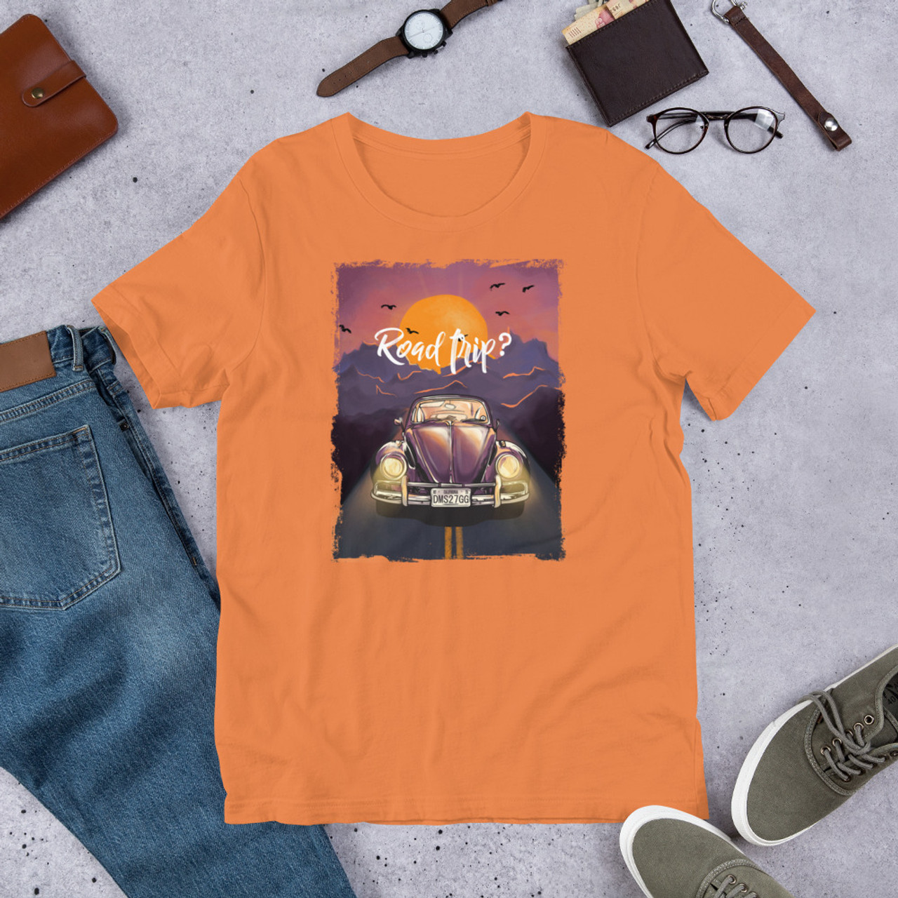 Burnt Orange T-Shirt - Bella + Canvas 3001 Sunset Road Trip