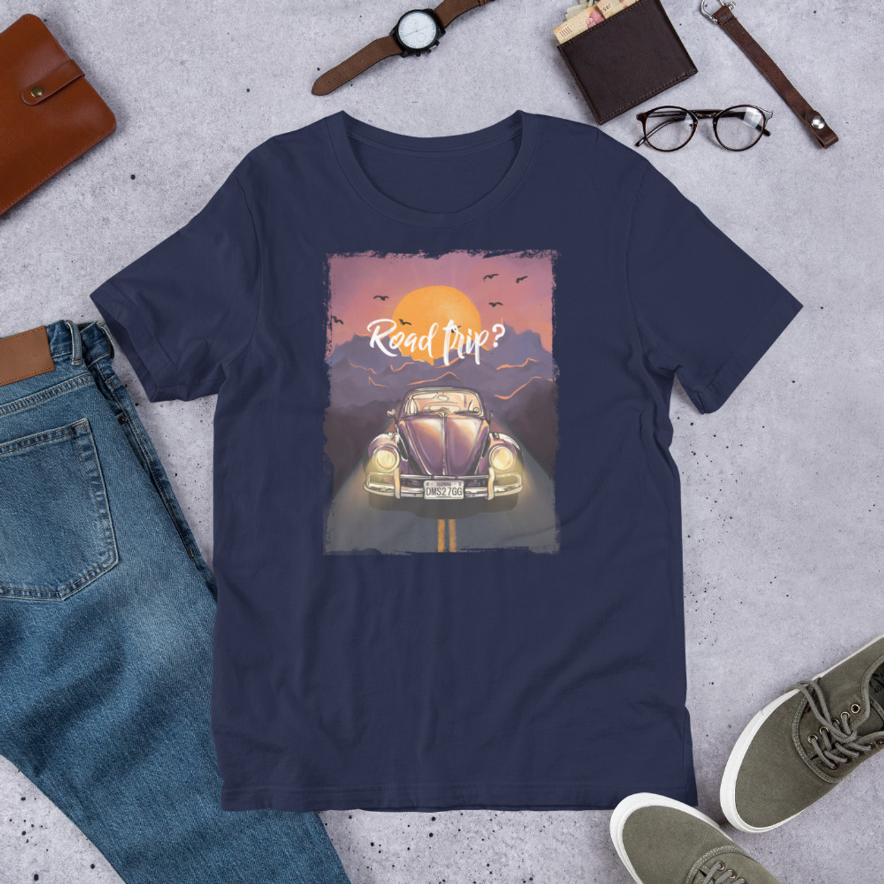 Navy T-Shirt - Bella + Canvas 3001 Sunset Road Trip