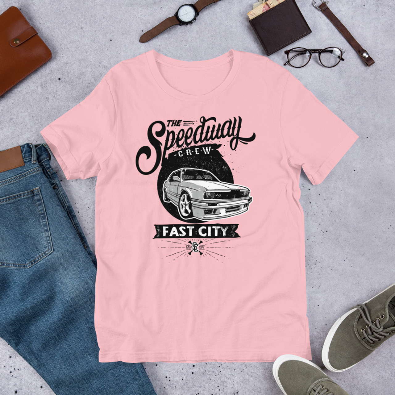 Pink T-Shirt - Bella + Canvas 3001 The Speedway Crew