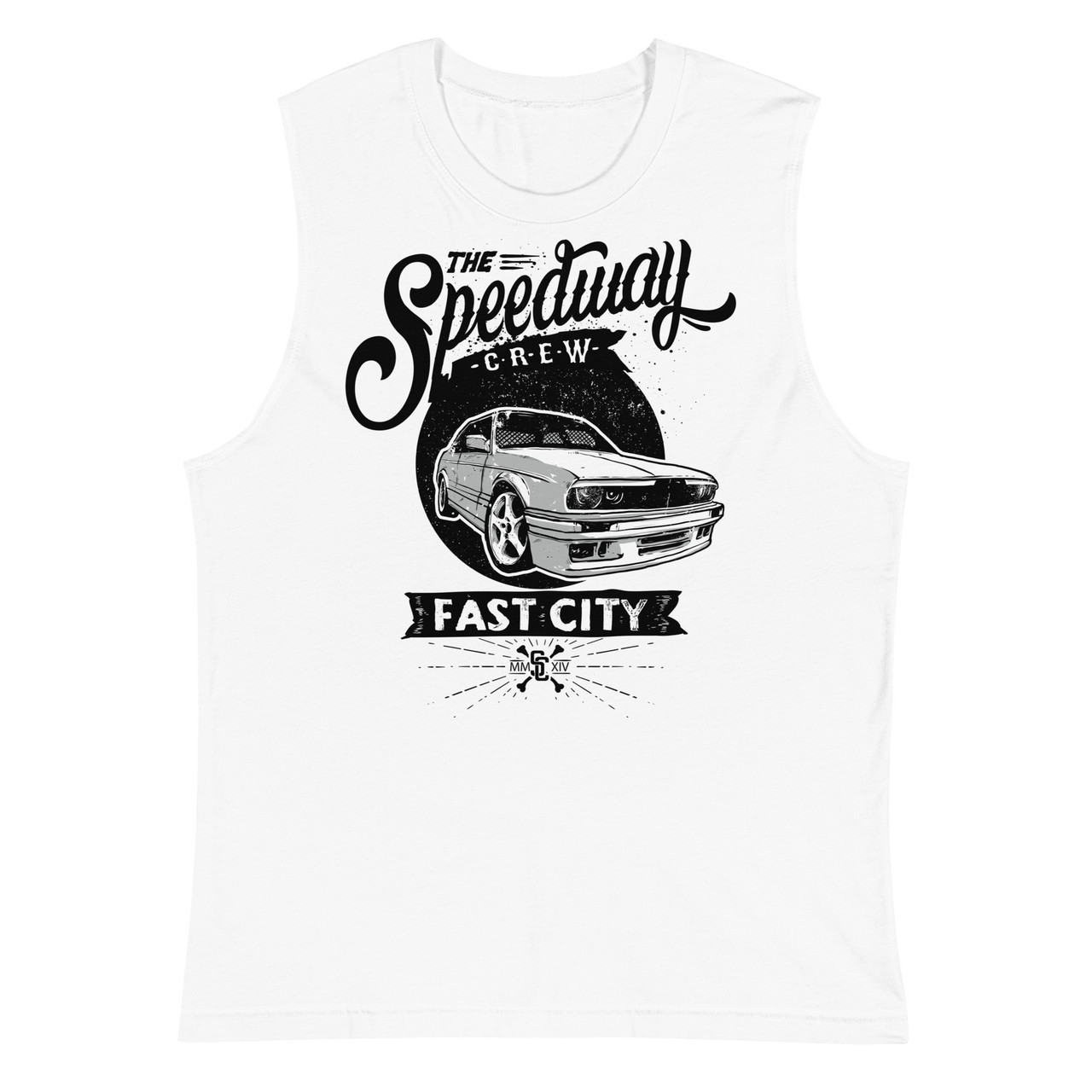 White -The Speedway Crew Unisex Muscle Shirt - Bella + Canvas 3483