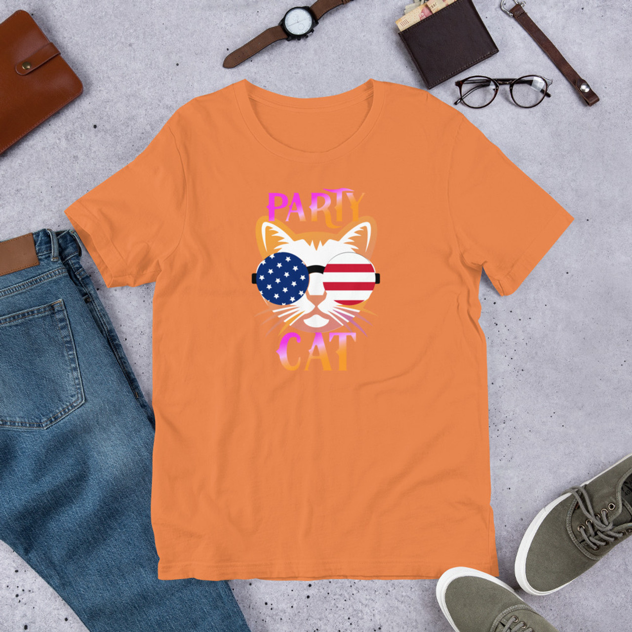 Burnt Orange T-Shirt - Bella + Canvas 3001 Party Cat