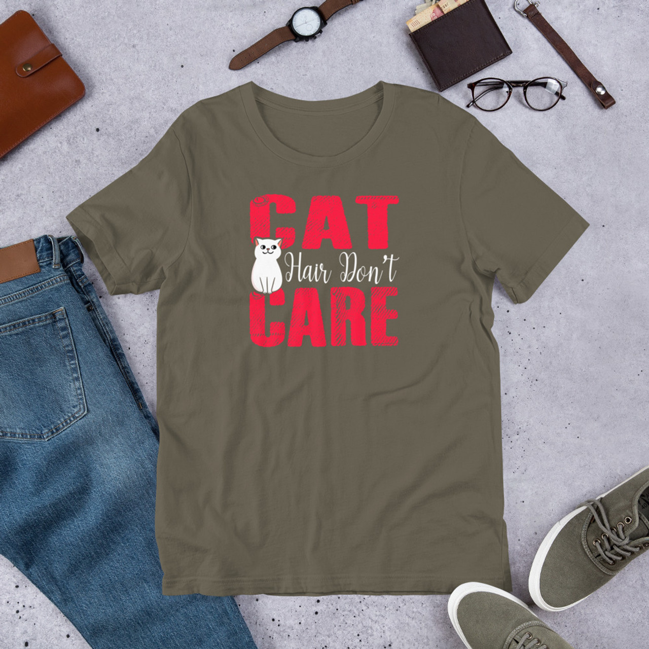 Army T-Shirt - Bella + Canvas 3001 Cat Hair Don't Care