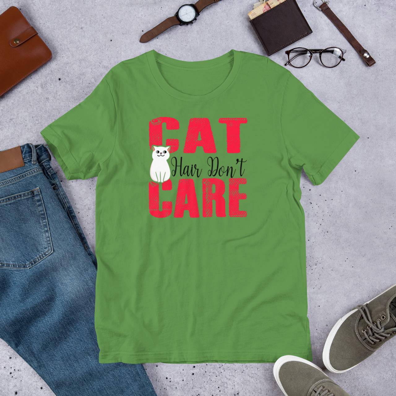 Leaf T-Shirt - Bella + Canvas 3001 Cat Hair Don't Care