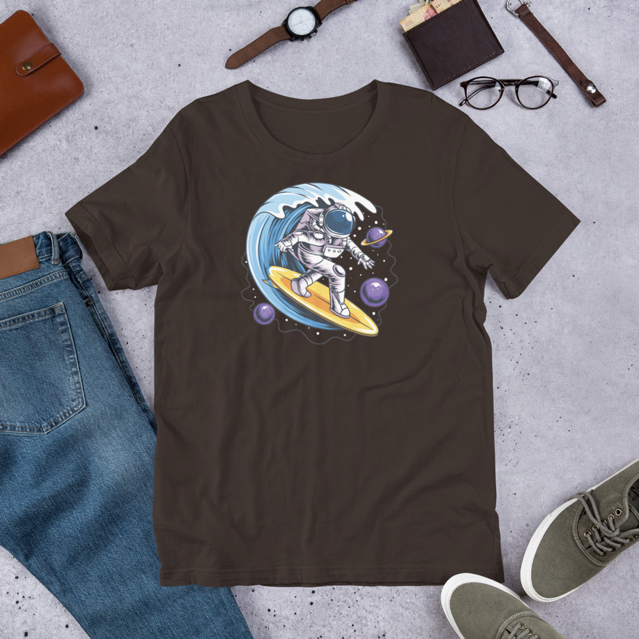 Brown T-Shirt - Bella + Canvas 3001 Space Surfer