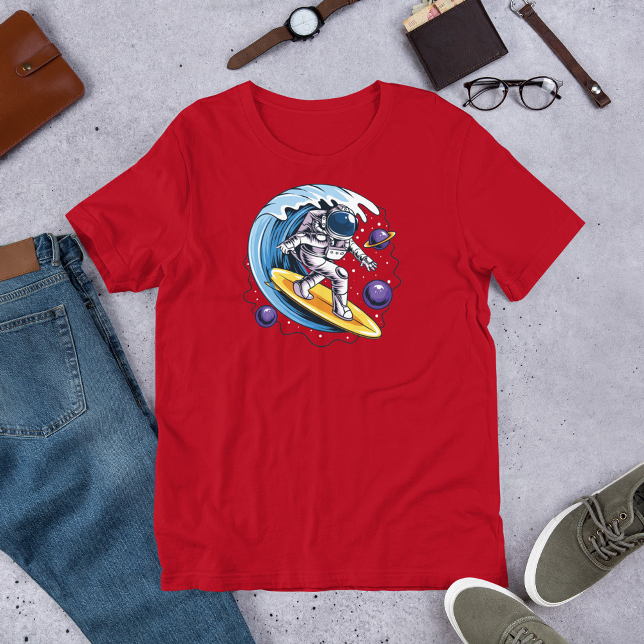 Red T-Shirt - Bella + Canvas 3001 Space Surfer