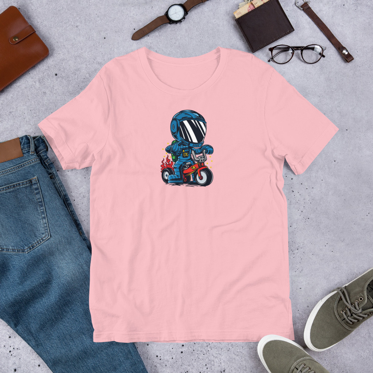 Pink T-Shirt - Bella + Canvas 3001 Space Scooter