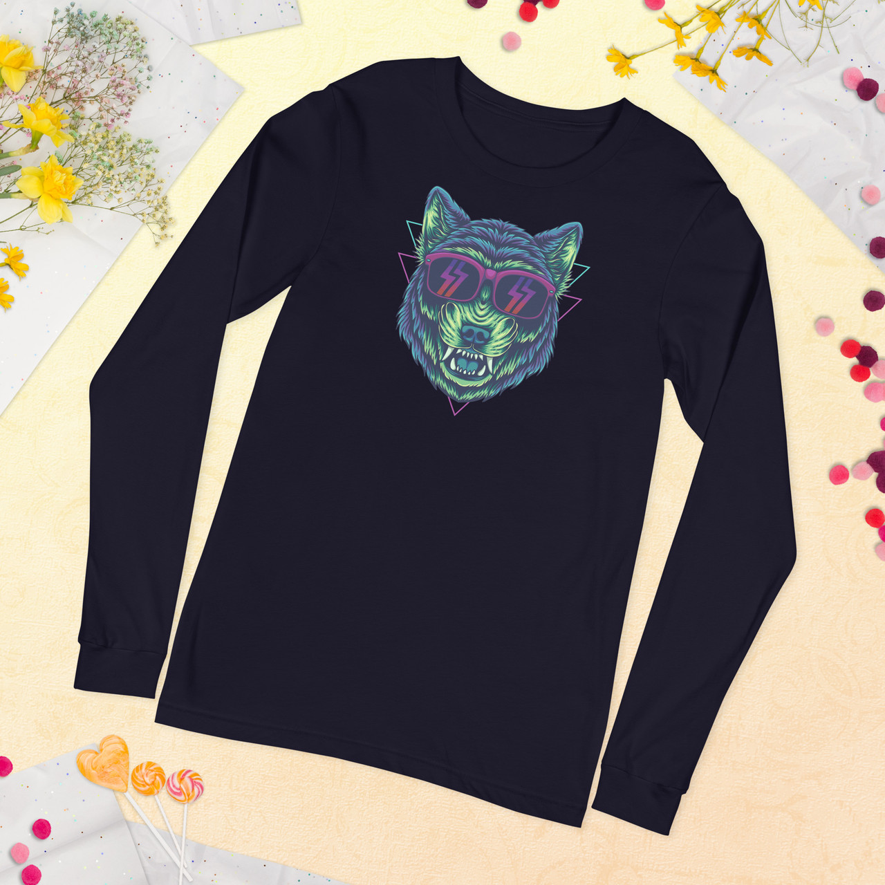 Wolf In Sunglasses Unisex Long Sleeve Tee - Bella + Canvas 3501 