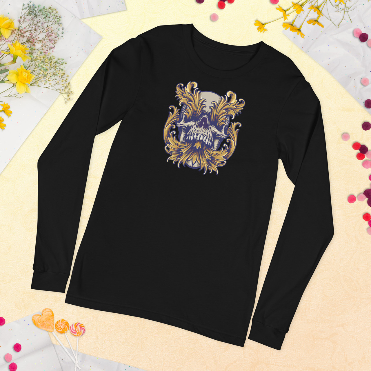 Golden Skull Unisex Long Sleeve Tee - Bella + Canvas 3501 