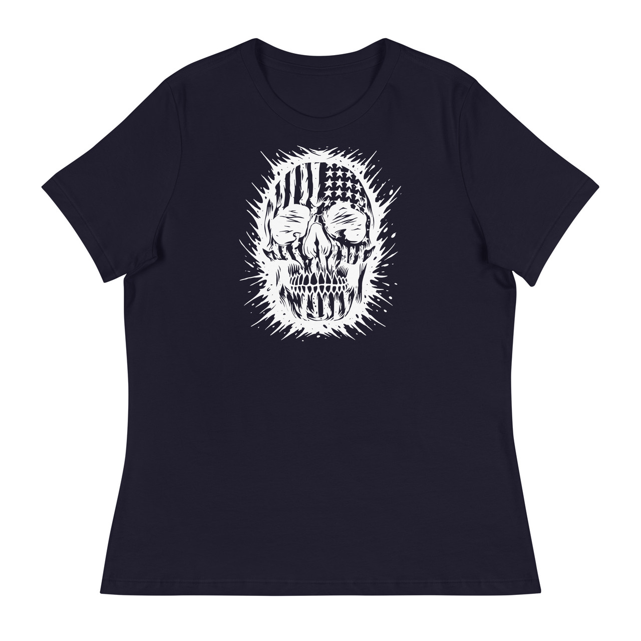 American Skull Black & White Women's Relaxed T-Shirt - Bella + Canvas 6400 