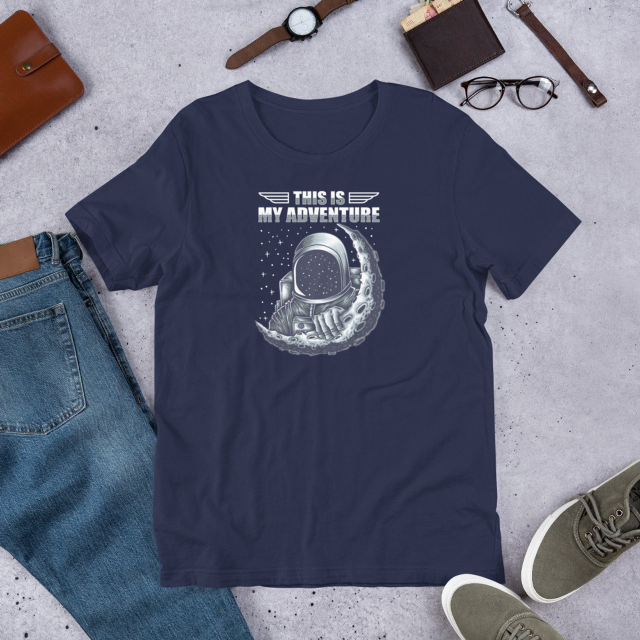 Navy T-Shirt - Bella + Canvas 3001 Astronaut Adventure