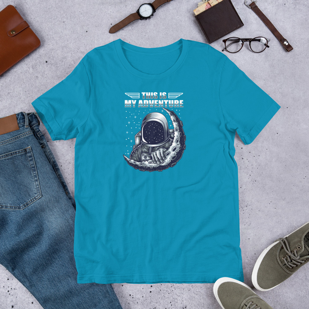 Aqua T-Shirt - Bella + Canvas 3001 Astronaut Adventure