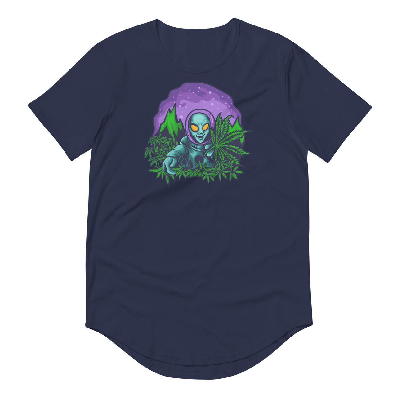 Alien Cannabis Garden Curved Hem Tee - Bella + Canvas 3003 