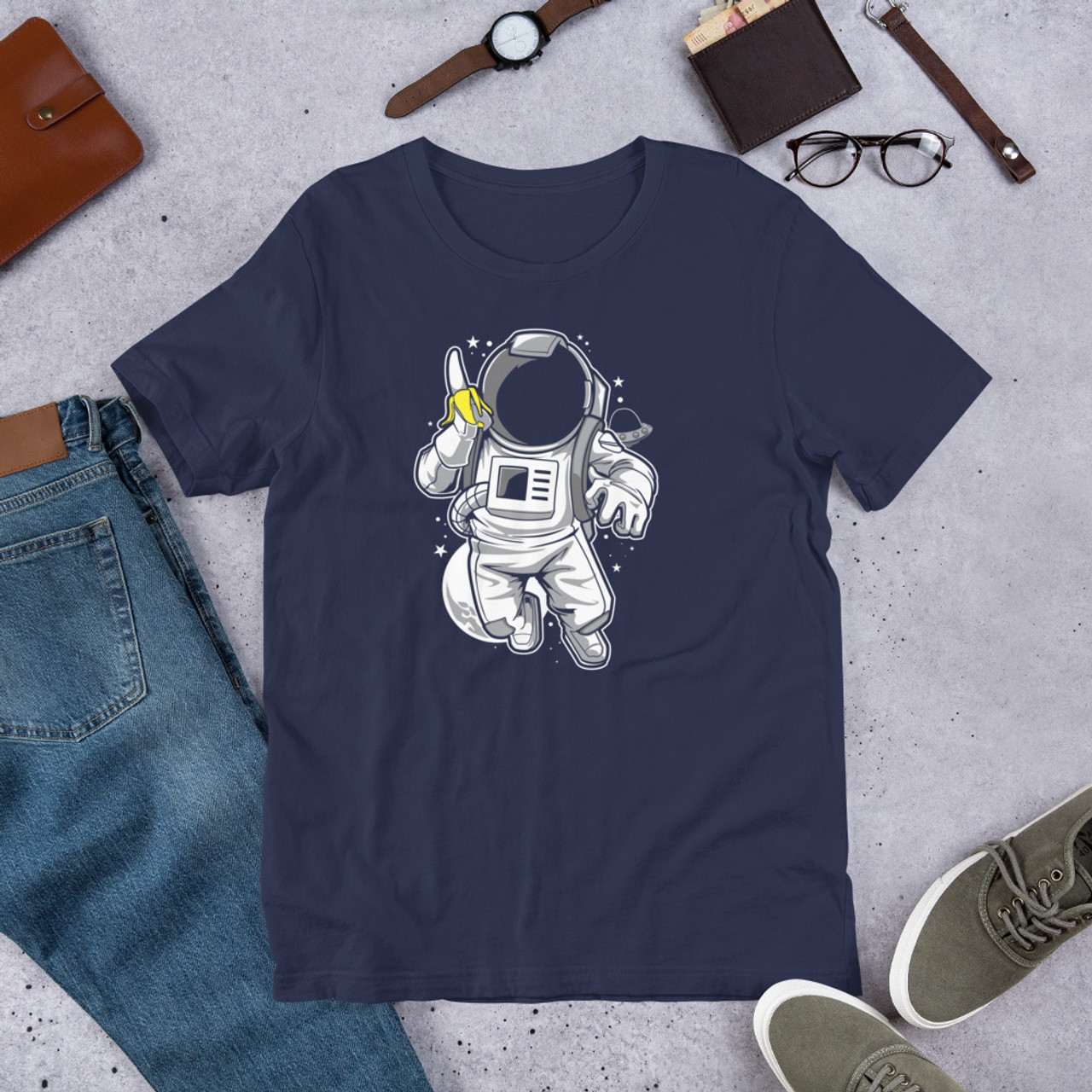 Navy T-Shirt - Bella + Canvas 3001 Astronaut Banana