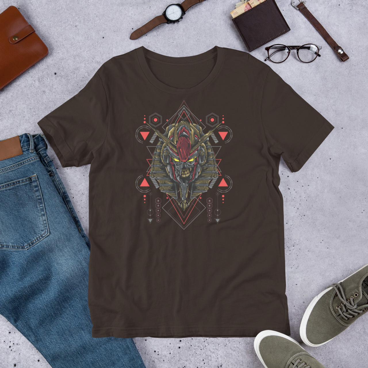 Brown T-Shirt - Bella + Canvas 3001 Anubis Egyptian God of the Dead