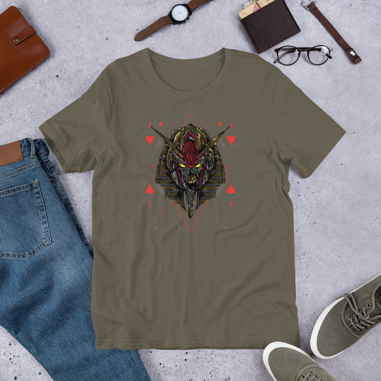 Army T-Shirt - Bella + Canvas 3001 Anubis Egyptian God of the Dead