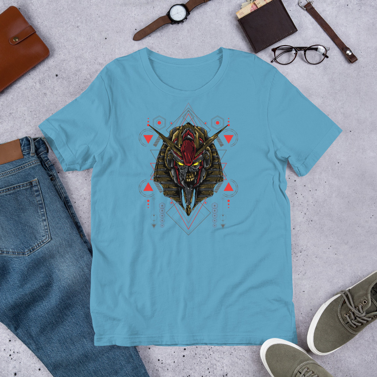 Ocean Blue T-Shirt - Bella + Canvas 3001 Anubis Egyptian God of the Dead