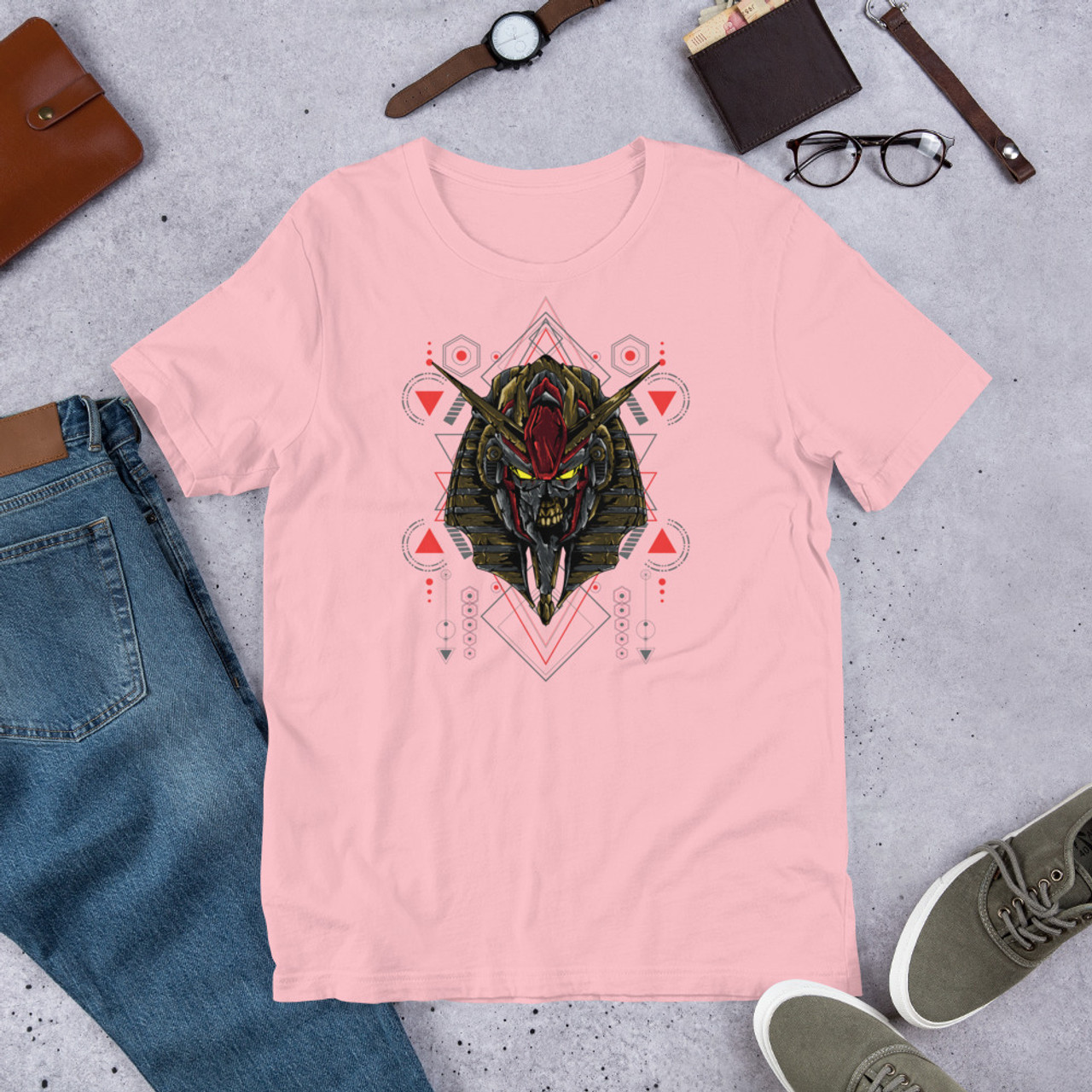 Pink T-Shirt - Bella + Canvas 3001 Anubis Egyptian God of the Dead