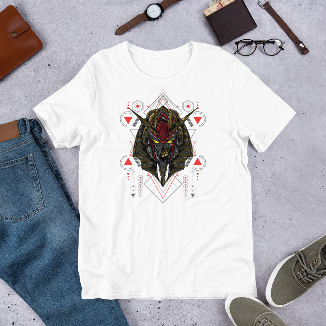 White T-Shirt - Bella + Canvas 3001 Anubis Egyptian God of the Dead