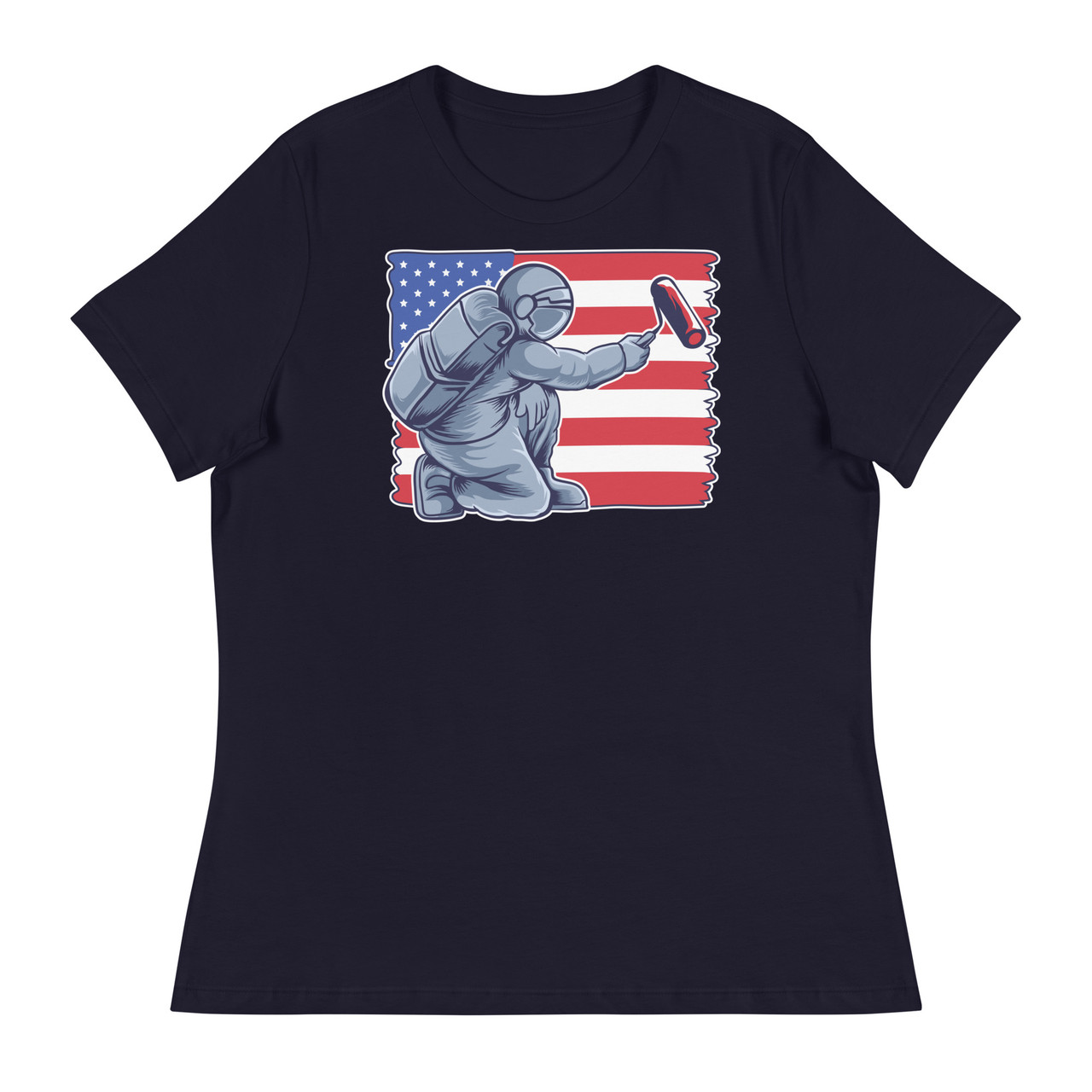 Astronaut Painting Flag Women's Relaxed T-Shirt - Bella + Canvas 6400