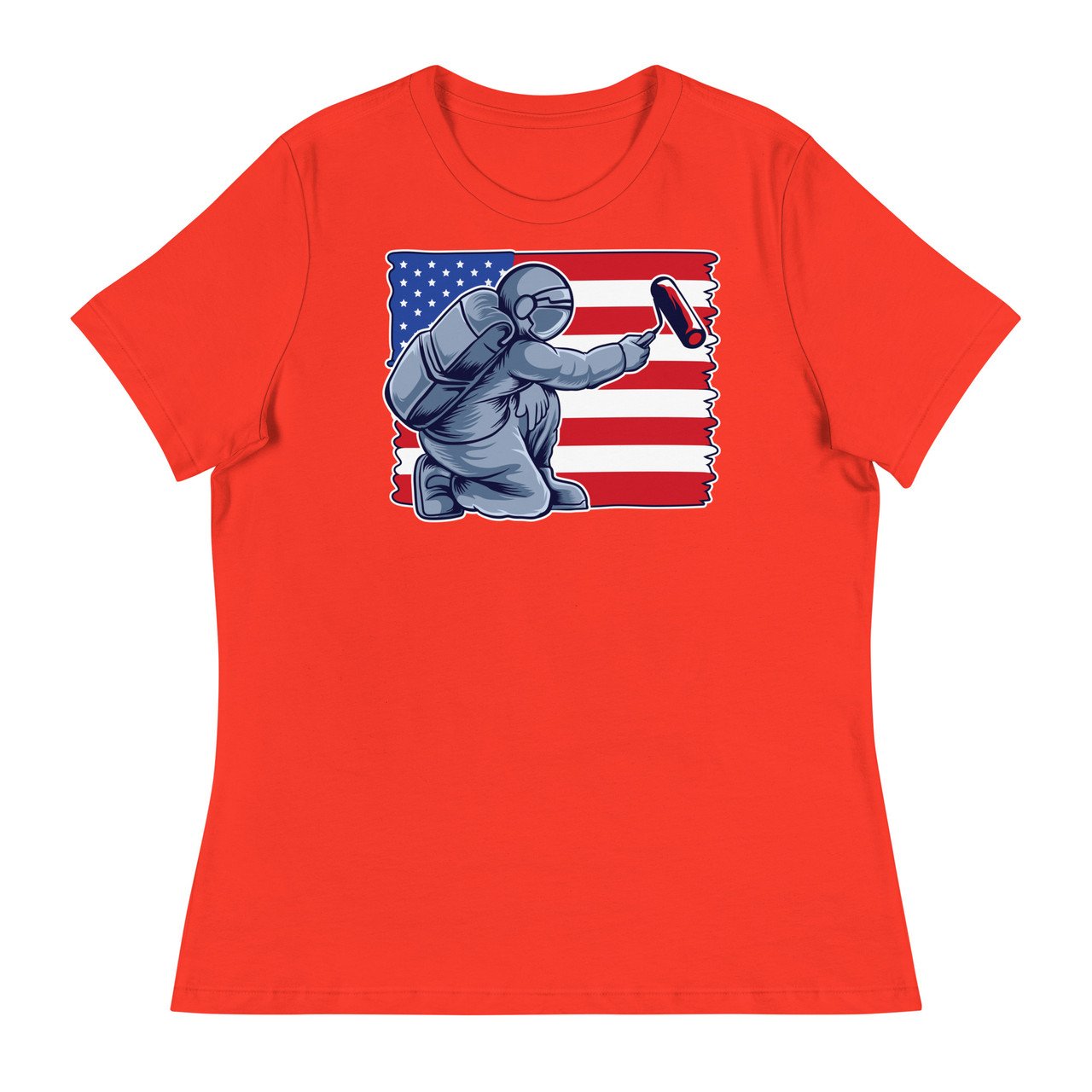 Astronaut Painting Flag Women's Relaxed T-Shirt - Bella + Canvas 6400