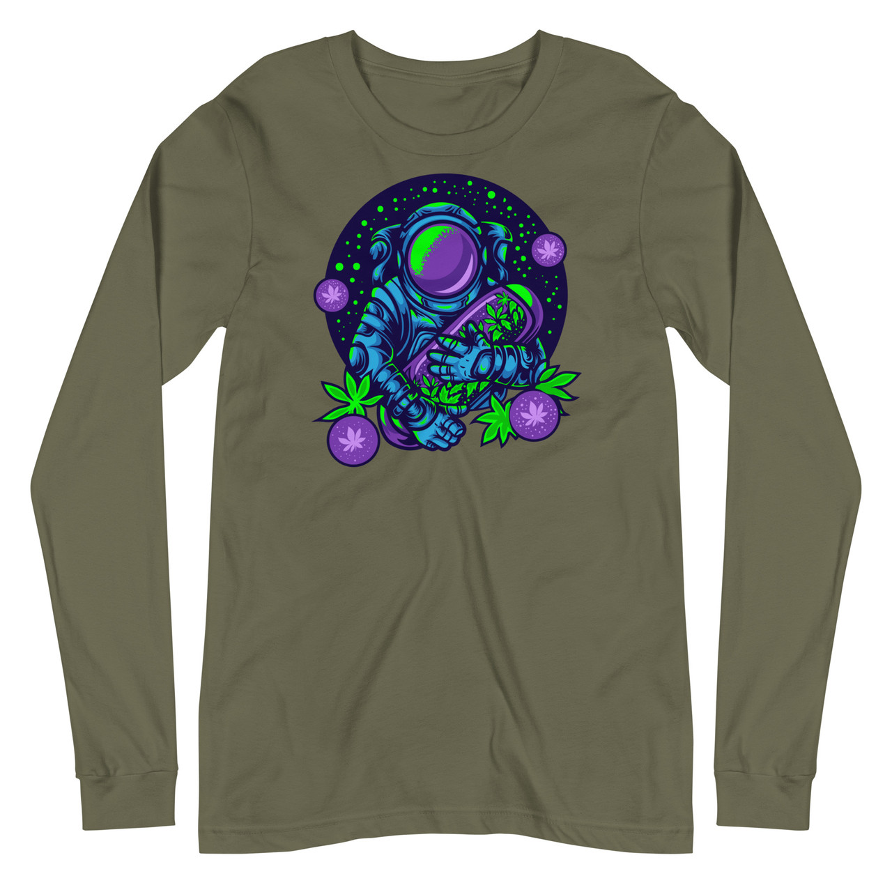 Military Green Astronaut Cannabis Capsule Unisex Long Sleeve Tee - Bella + Canvas 3501