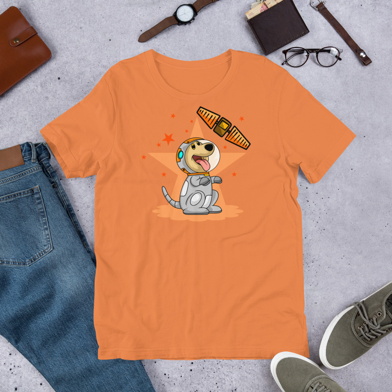 Burnt Orange T-Shirt - Bella + Canvas 3001 Satellite Star Dog