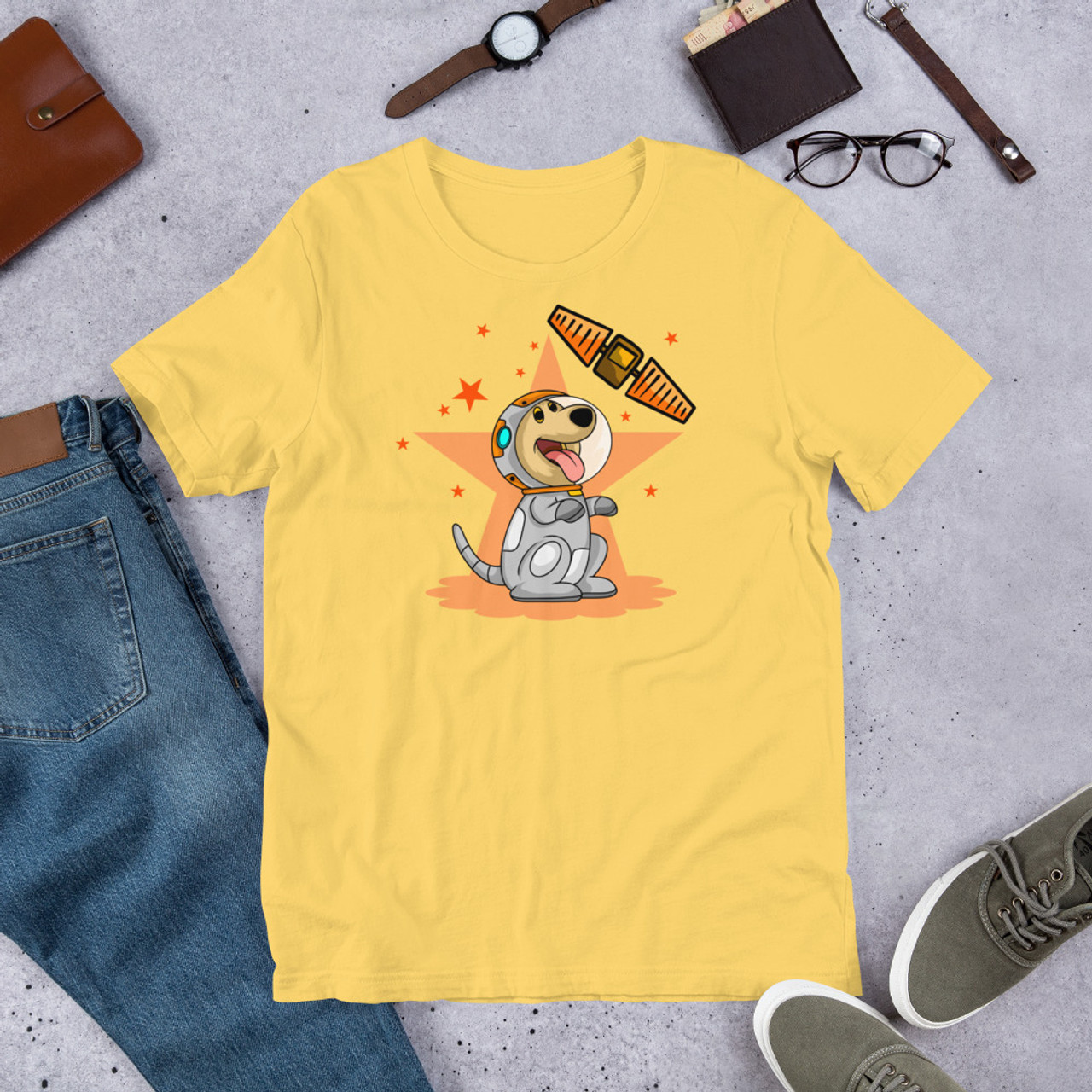 Yellow T-Shirt - Bella + Canvas 3001 Satellite Star Dog