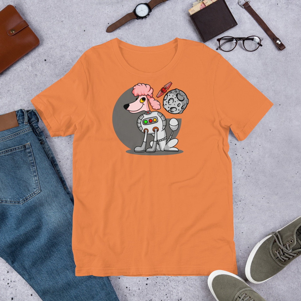 Burnt Orange T-Shirt - Bella + Canvas 3001 Pink Space Poodle