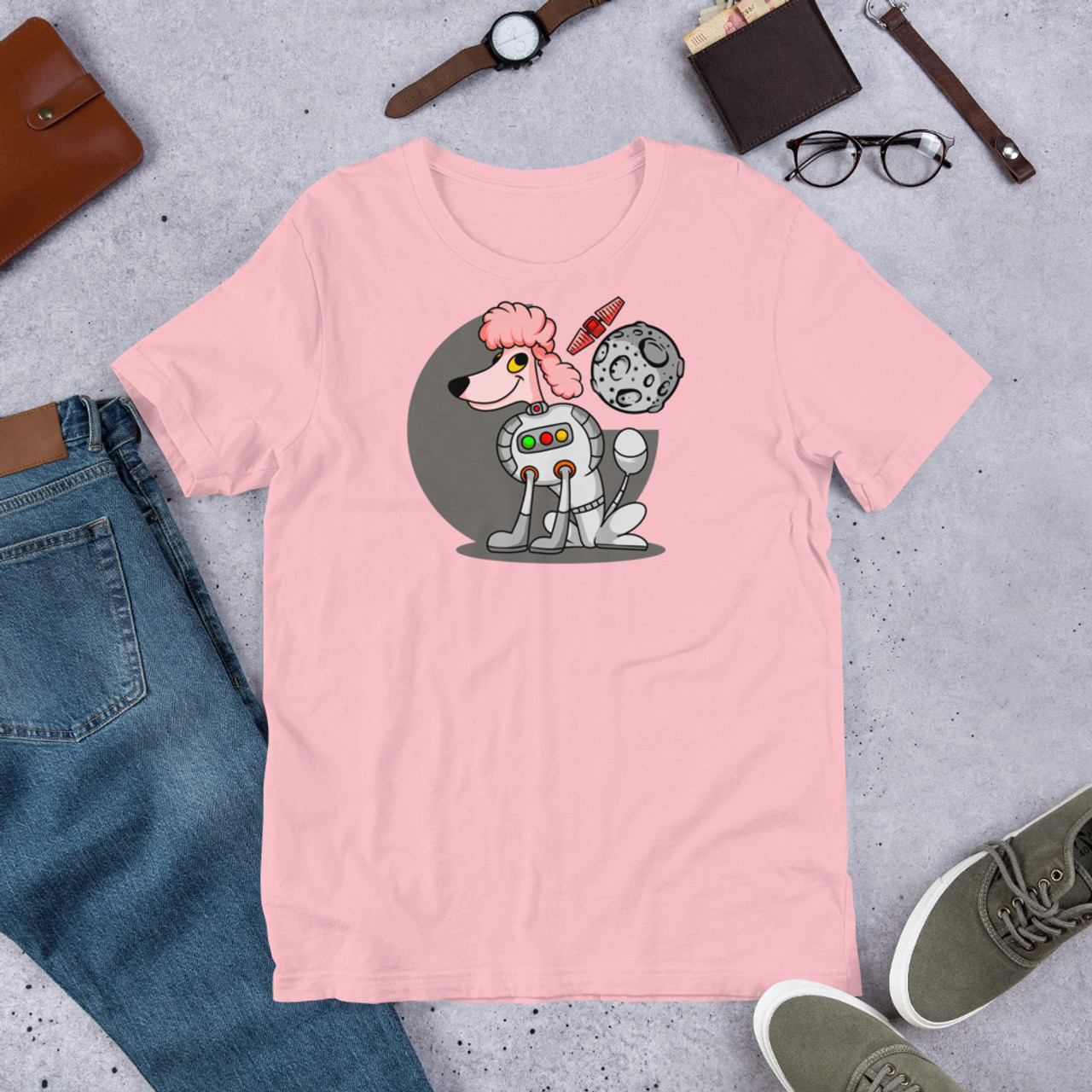 Pink T-Shirt - Bella + Canvas 3001 Pink Space Poodle