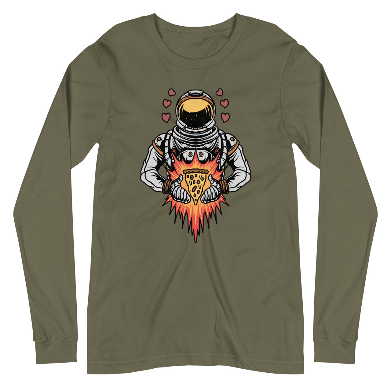 Astronaut Space Pizza Unisex Long Sleeve Tee - Bella + Canvas 3501 