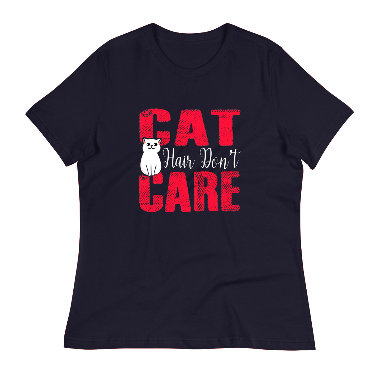 Navy Women's Relaxed T-Shirt - Bella + Canvas 6400  Cat Hair Don't Care