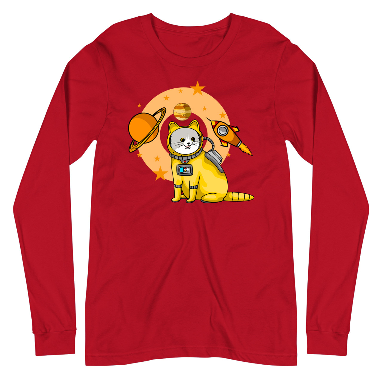Red Planet Confusion Cat Unisex Long Sleeve Tee - Bella + Canvas 3501