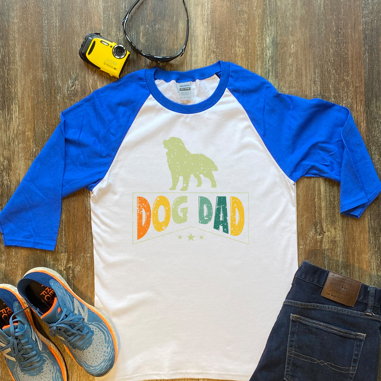 Blue Dog Dad Unisex 3/4 Sleeve Raglan Shirt Gildan 5700