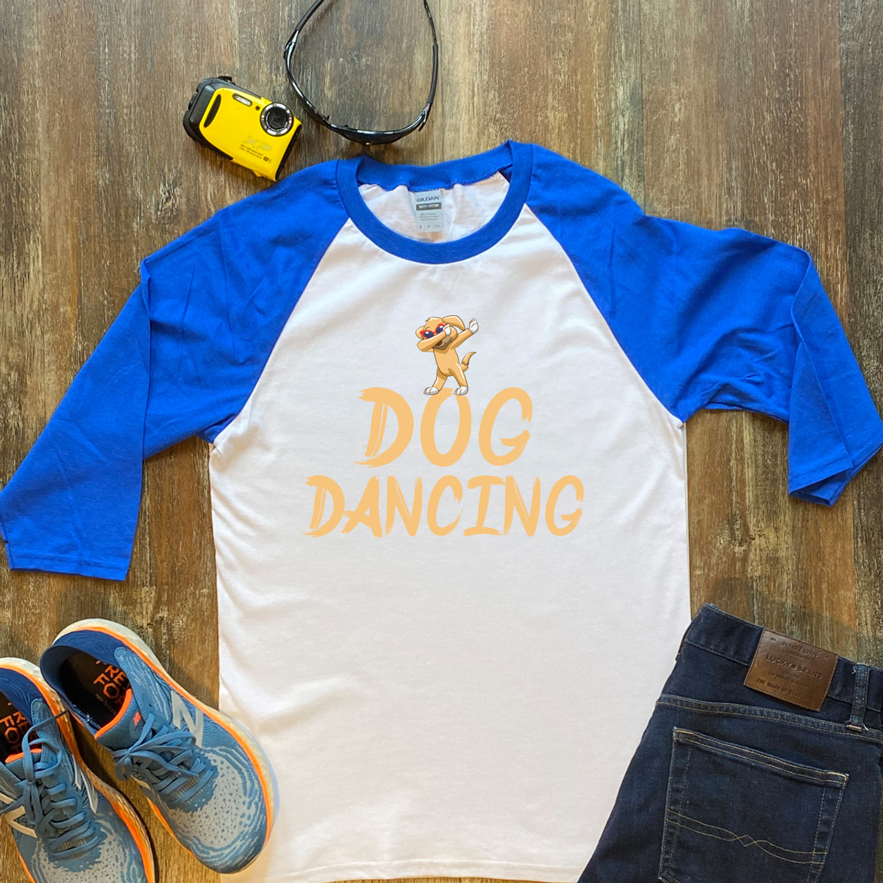 Blue Dog Dancing Unisex 3/4 Sleeve Raglan Shirt Gildan 5700