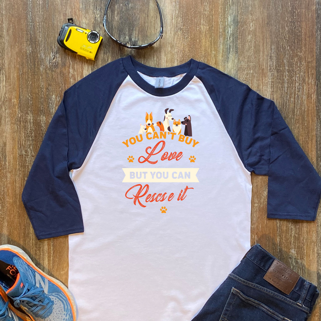 Navy You Can't Buy Love But You Can Rescue It Unisex 3/4 Sleeve Raglan Shirt Gildan 5700