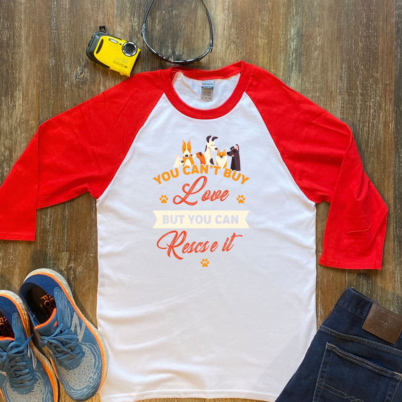 Red You Can't Buy Love But You Can Rescue It Unisex 3/4 Sleeve Raglan Shirt Gildan 5700