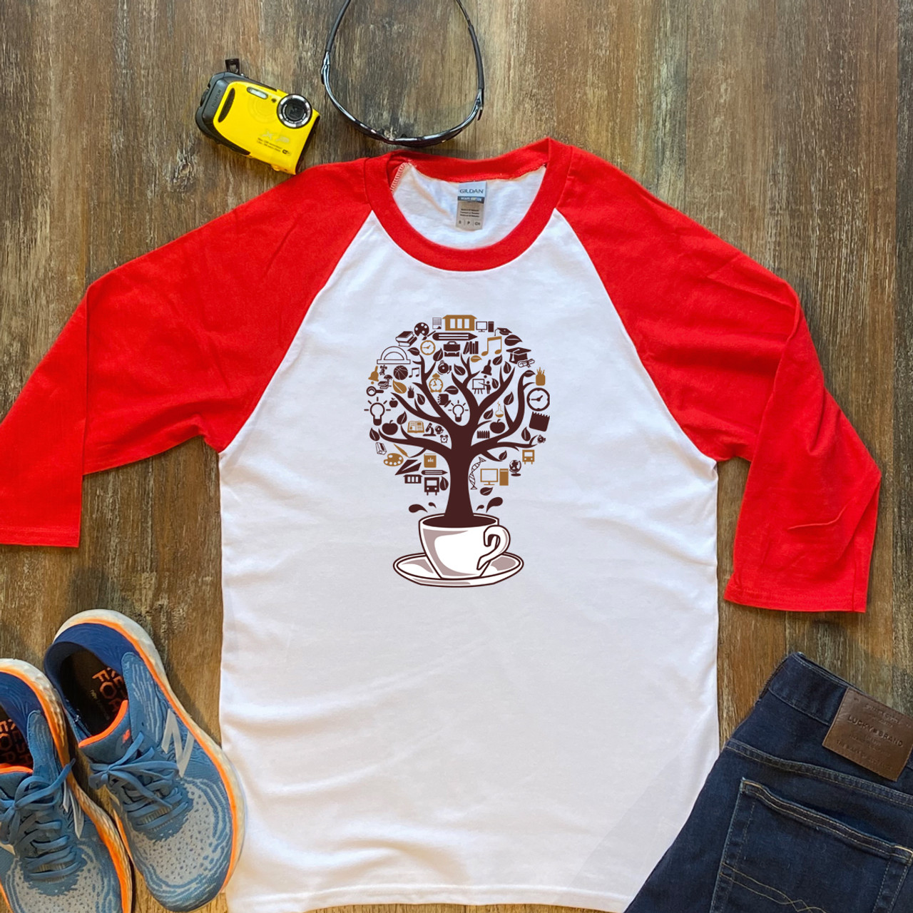 Coffee Tree  Unisex 3/4 Sleeve Raglan Shirt Gildan 5700
