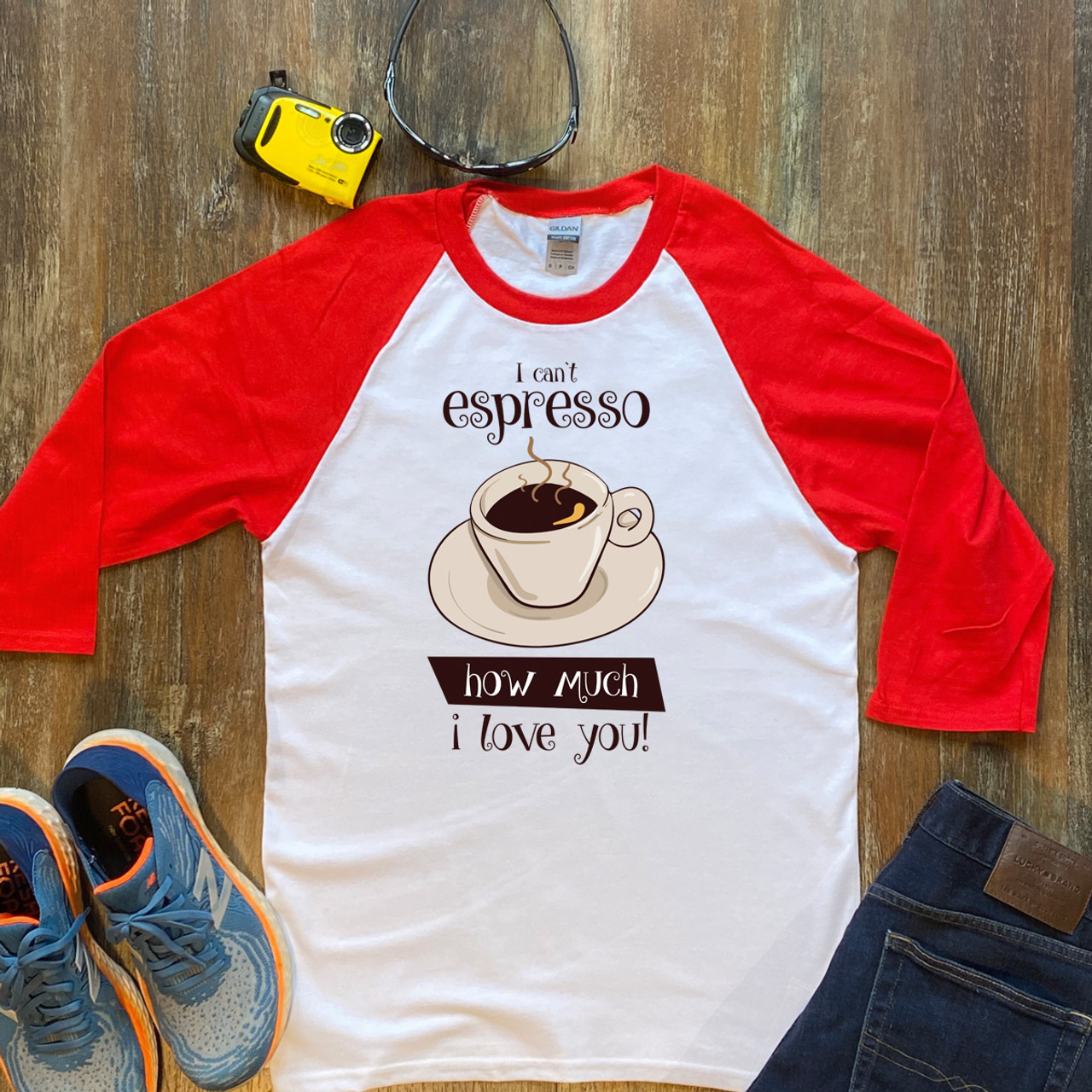 Espresso I Love You   Unisex 3/4 Sleeve Raglan Shirt Gildan 5700
