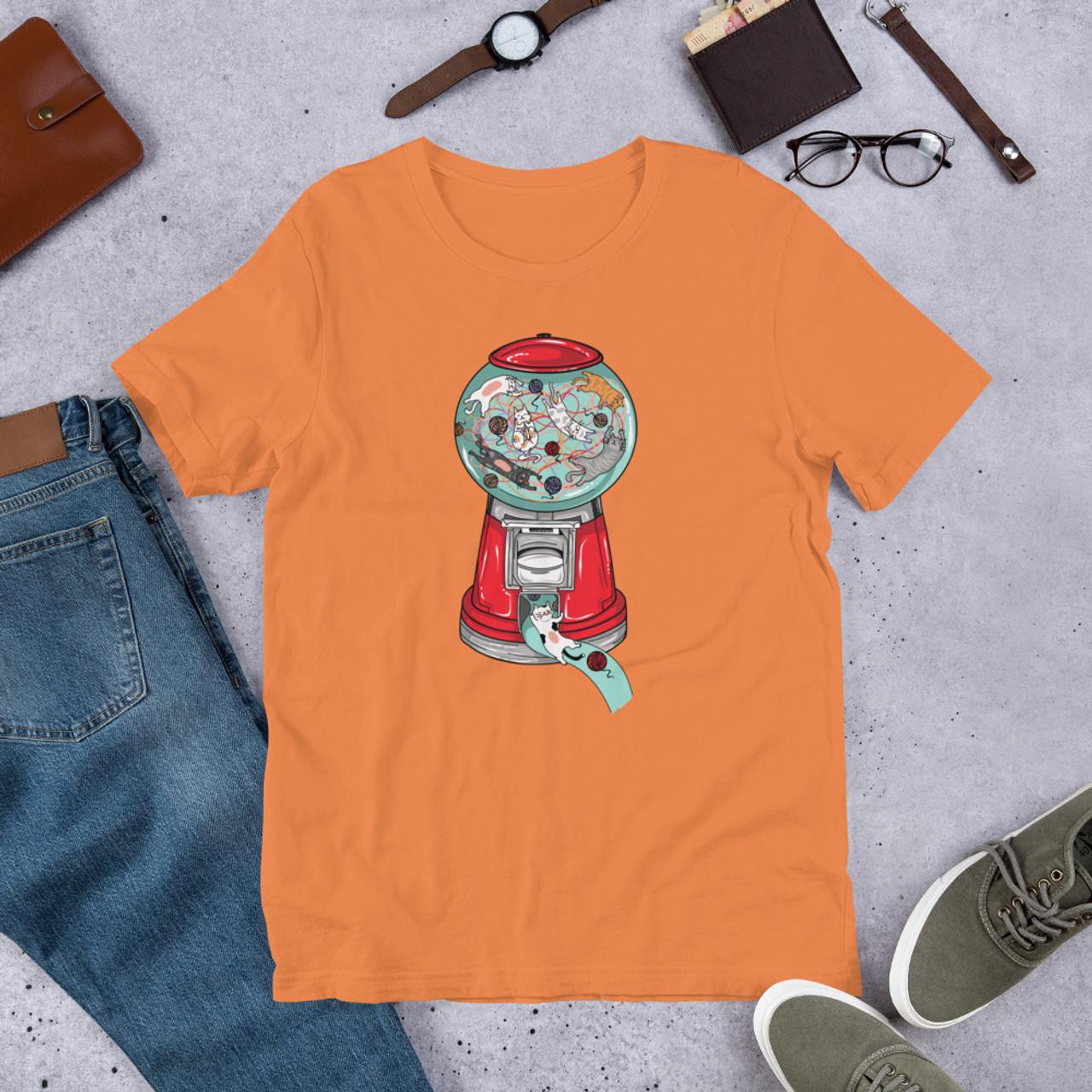 Burnt Orange T-Shirt - Bella + Canvas 3001 Cat Machine