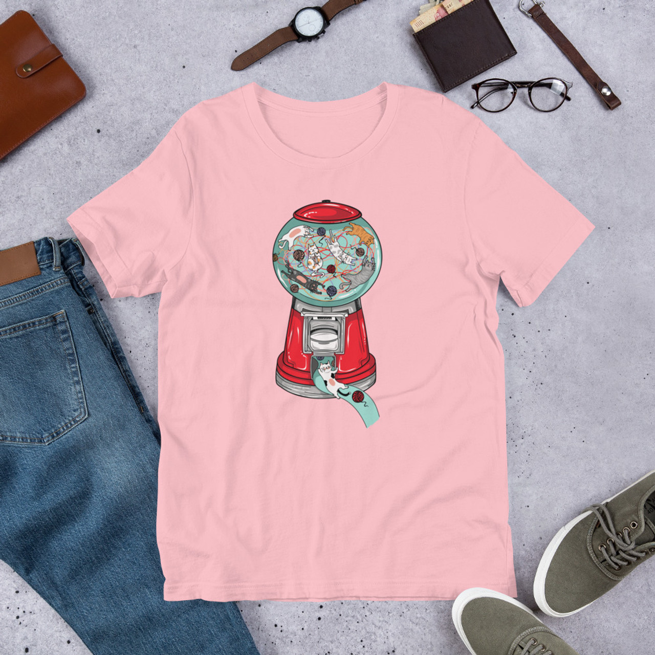 Pink T-Shirt - Bella + Canvas 3001 Cat Machine