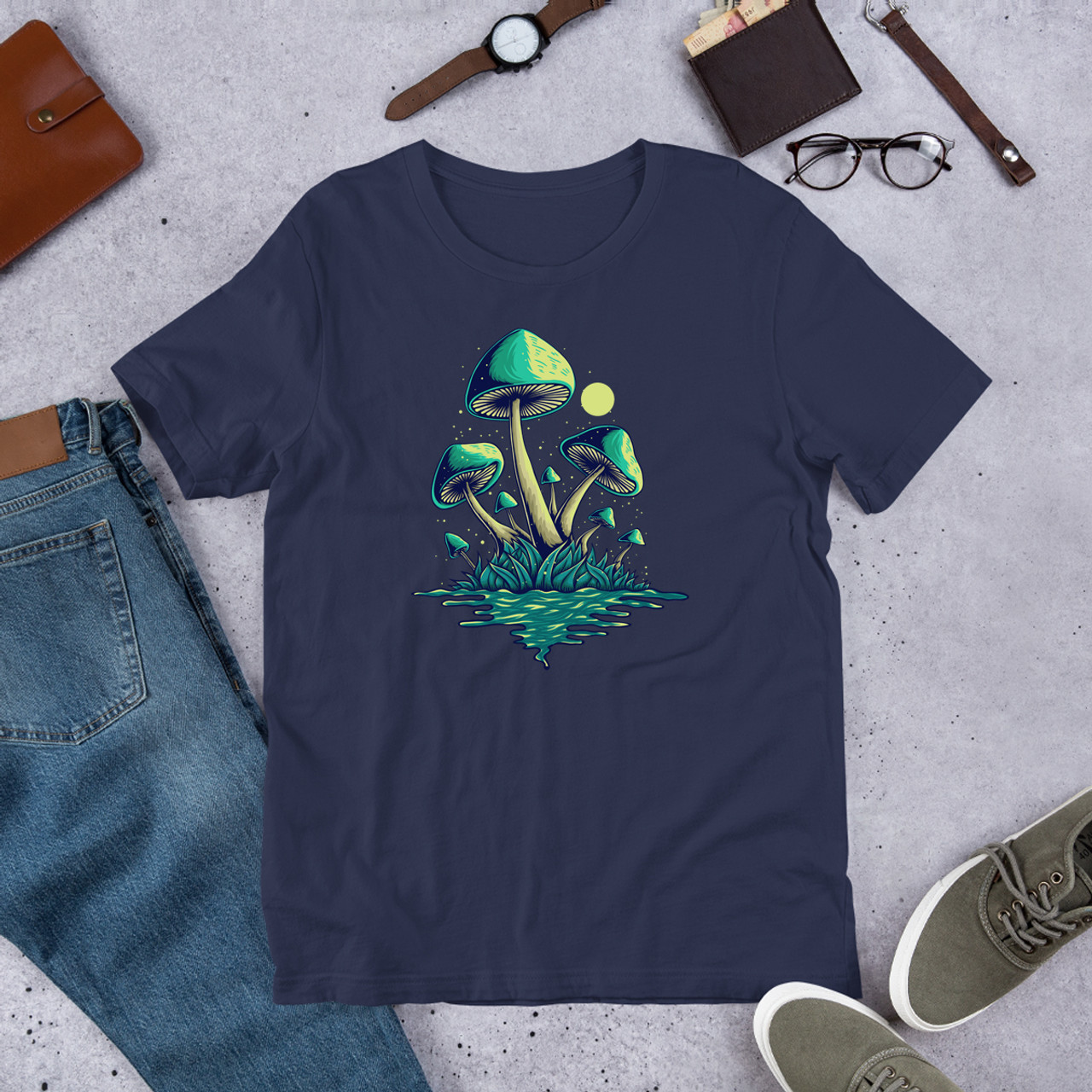 Navy Mushroom Island Unisex Staple T-Shirt - Bella + Canvas 3001