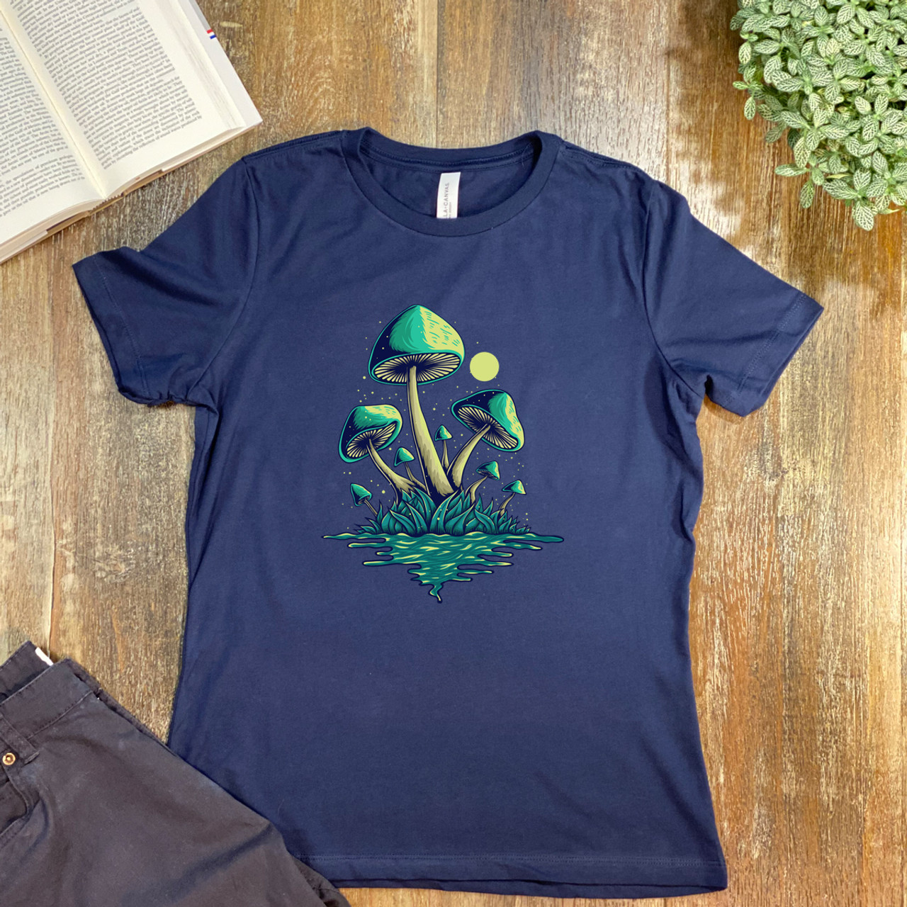 Navy Mushroom Island  Women's Relaxed T-Shirt - Bella + Canvas 6400