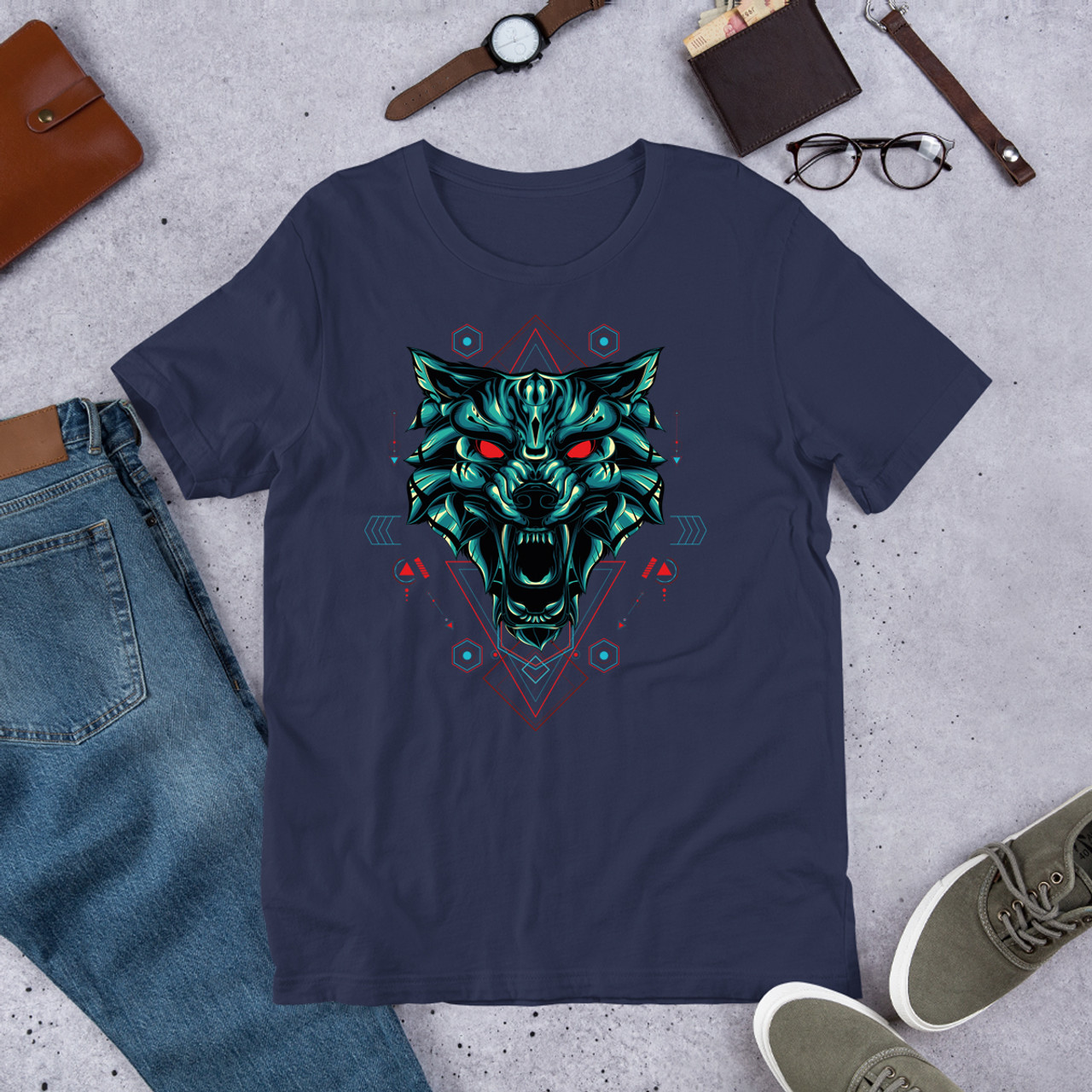 Navy Night Wolf Unisex Staple T-Shirt - Bella + Canvas 3001