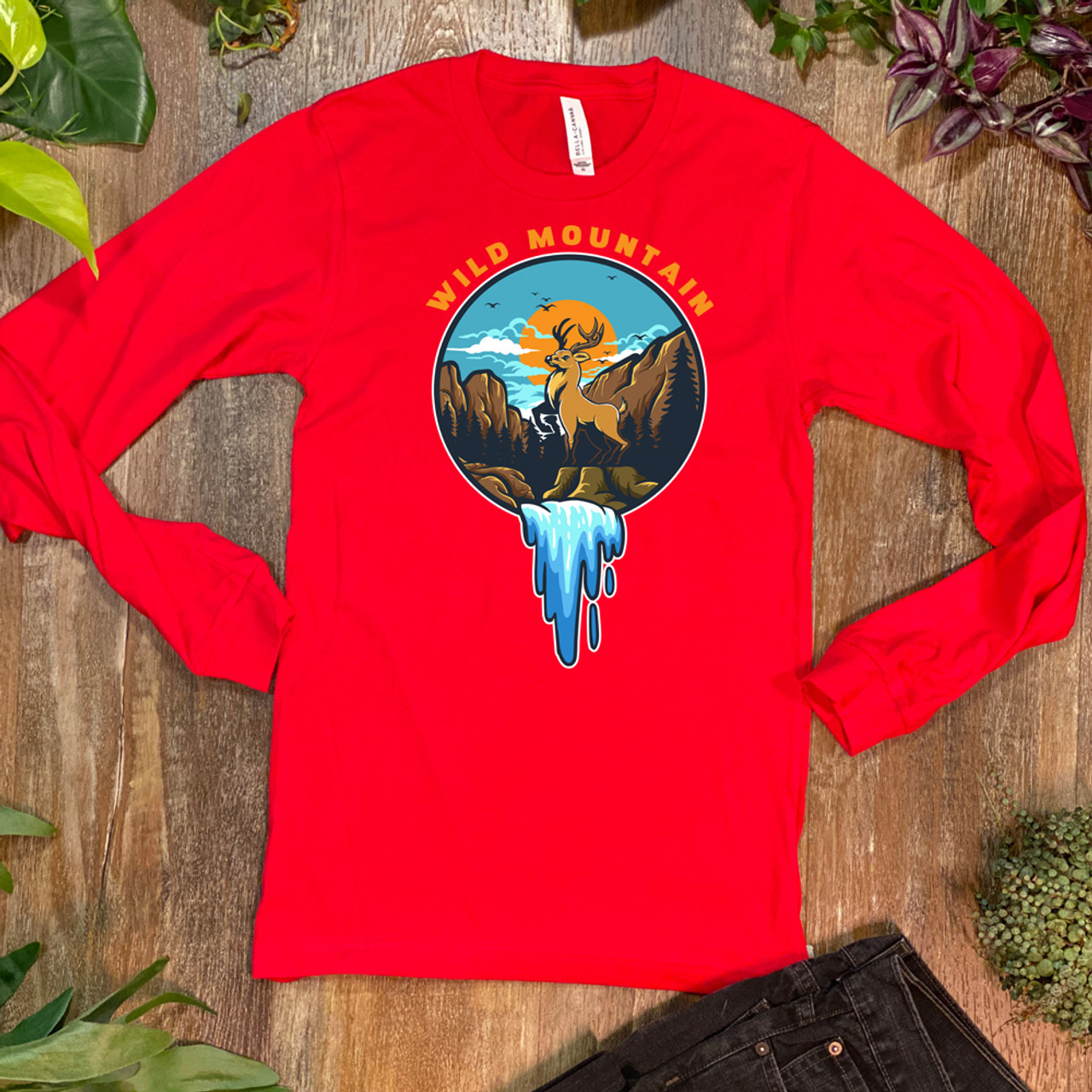 Red Wild Mountain Unisex Long Sleeve Tee - Bella + Canvas 3501