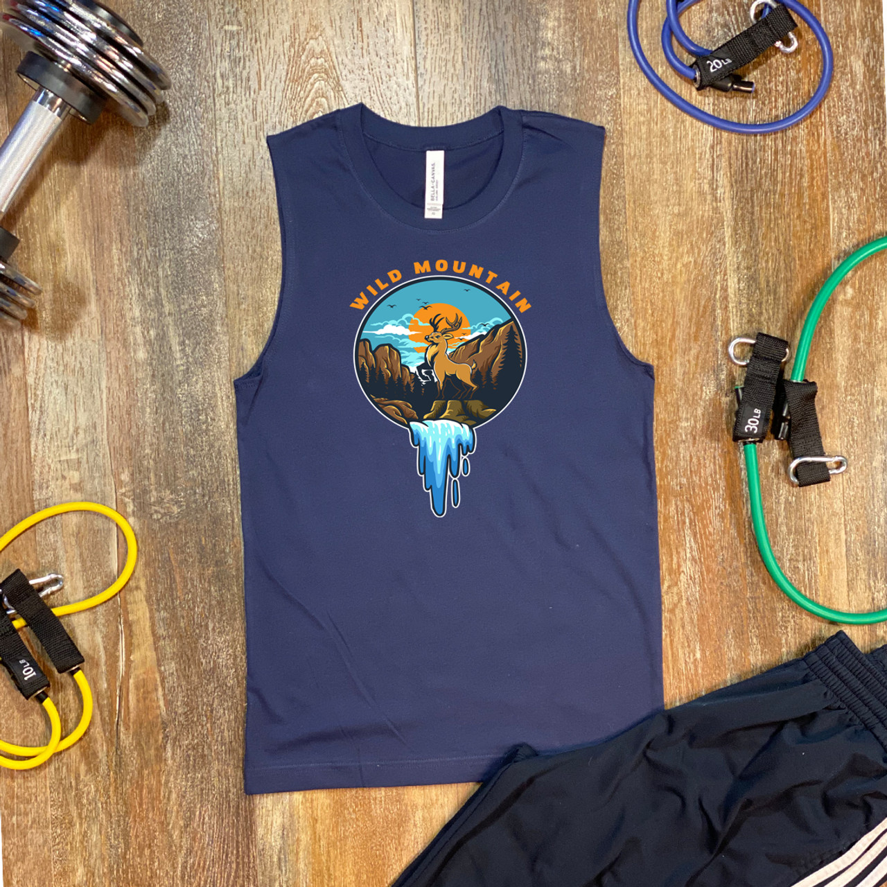 Navy Wild Mountain Unisex Muscle Shirt - Bella + Canvas 3483