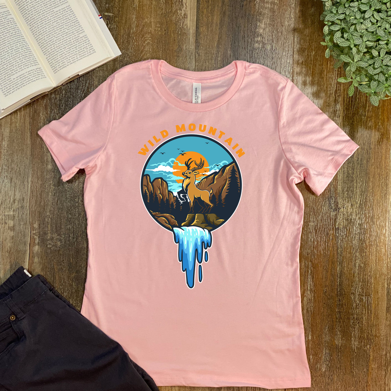 Pink Wild Mountain  Women's Relaxed T-Shirt - Bella + Canvas 6400
